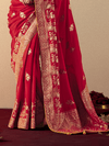 Red Banarasi Silk Saree With Contrast Blouse