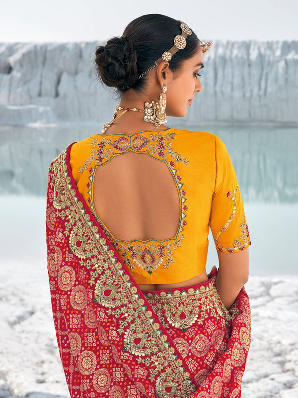 Red Georgette Bandhani Patola Saree