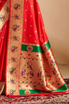 Red Paithani Silk Saree with Gold Zari Peacock Motif Pallu