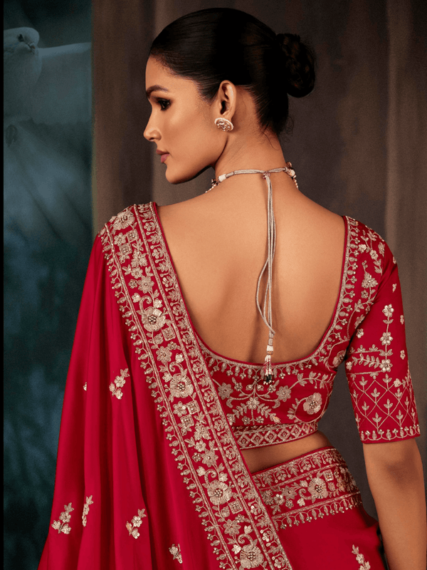 Red Satin Silk Saree