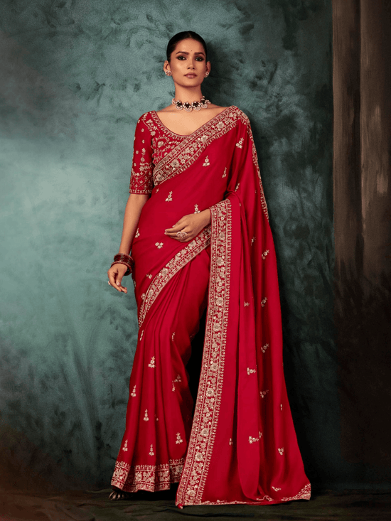 Red Satin Silk Saree
