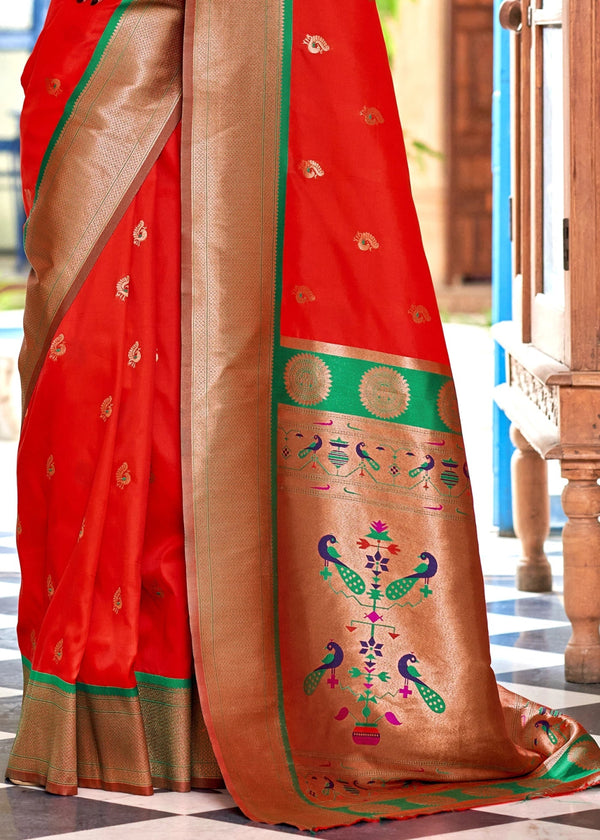 Red Woven Soft Peshwai Paithani Silk Saree
