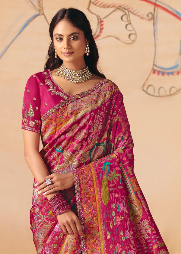 Rich Magenta Rani Pink Pichwai Designer Dola Silk Saree