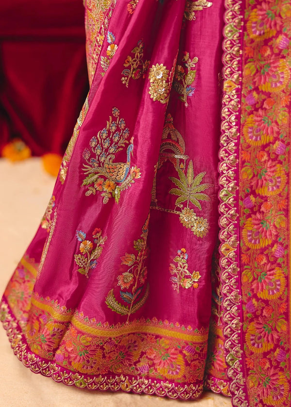 Rich Magenta Rani Pink Pichwai Designer Dola Silk Saree