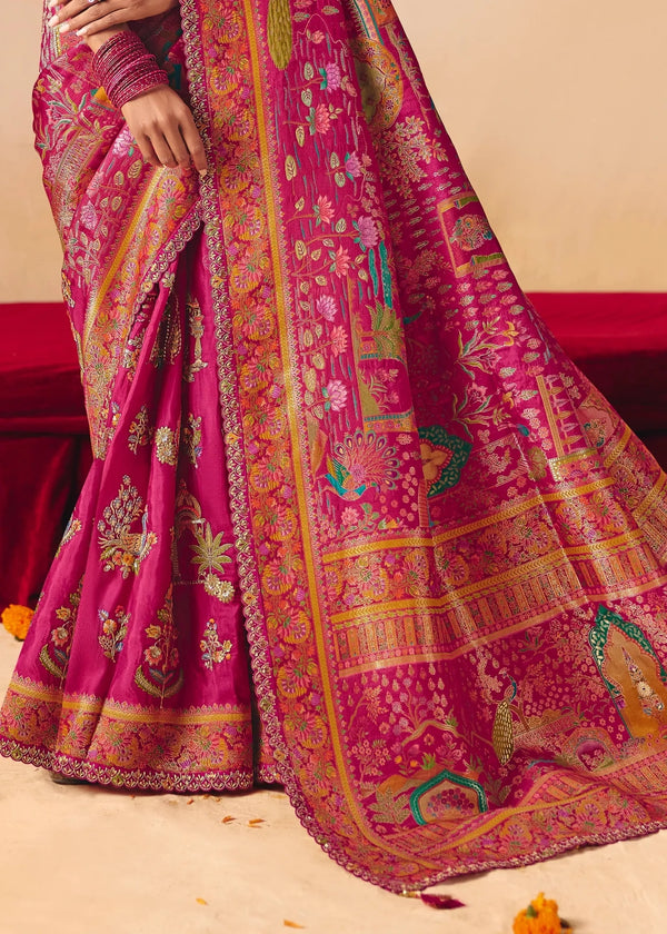 Rich Magenta Rani Pink Pichwai Designer Dola Silk Saree