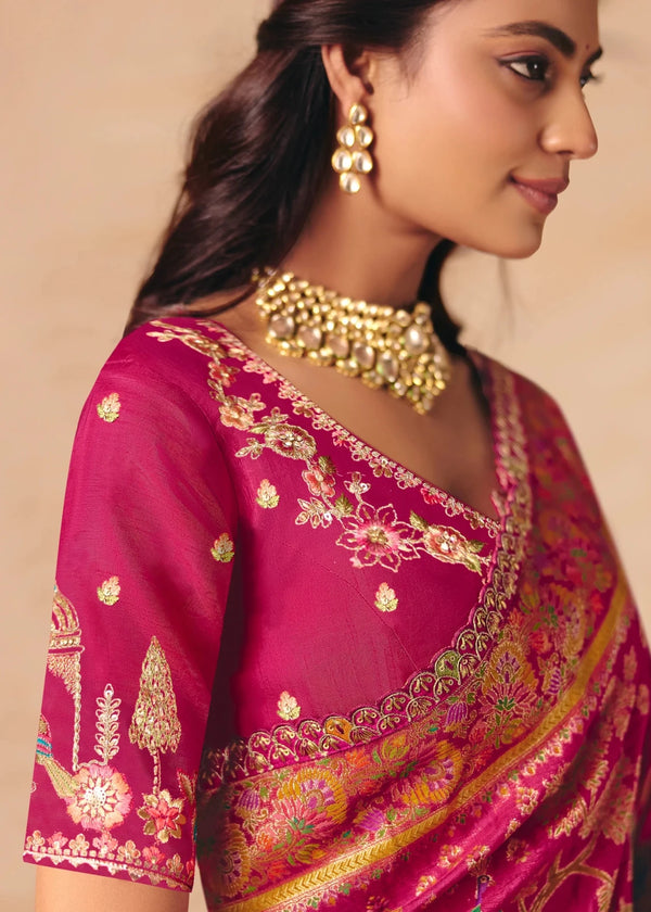 Rich Magenta Rani Pink Pichwai Designer Dola Silk Saree
