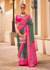 Rifle Green And Raspberry Pink Woven Printed Patola Silk Saree