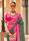 Rifle Green And Raspberry Pink Woven Printed Patola Silk Saree