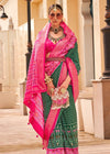 Rifle Green And Raspberry Pink Woven Printed Patola Silk Saree