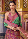 Rose Pink and Leaf Green Banarasi Silk Saree