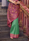 Rose Pink and Leaf Green Banarasi Silk Saree