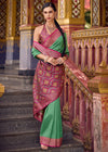 Rose Pink and Leaf Green Banarasi Silk Saree