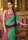 Rose Pink and Leaf Green Banarasi Silk Saree