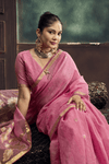 Rose Pink Banarasi Cotton Silk Saree