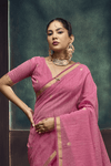 Rose Pink Banarasi Cotton Silk Saree