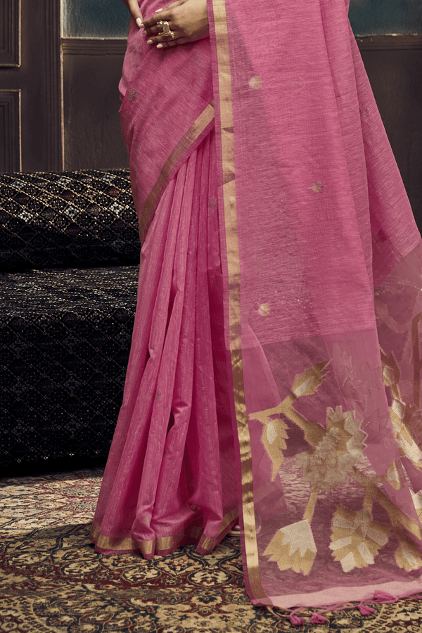 Rose Pink Banarasi Cotton Silk Saree