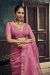 Rose Pink Banarasi Cotton Silk Saree