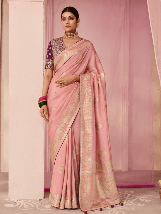 Rose Pink Banarasi Dola Silk Saree