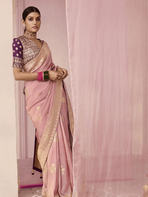 Rose Pink Banarasi Dola Silk Saree