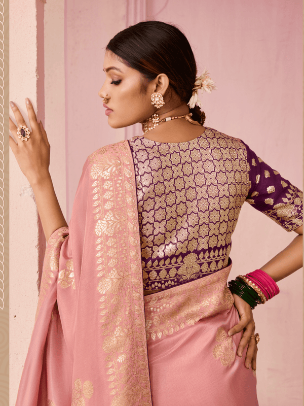 Rose Pink Banarasi Dola Silk Saree