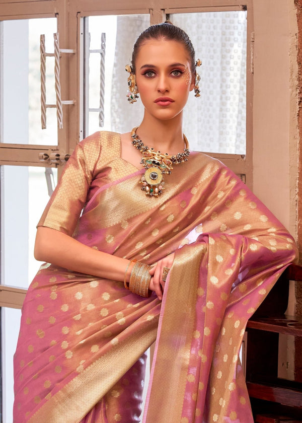 Rose Pink Banarasi Tissue Silk Saree