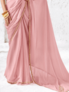 Rose Pink Embroidered Designer Chiffon Silk Saree With Contrast Blouse