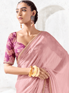 Rose Pink Embroidered Designer Chiffon Silk Saree With Contrast Blouse