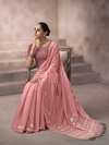 Rose Pink Jamdani Cotton Silk Saree With Contrast Blouse