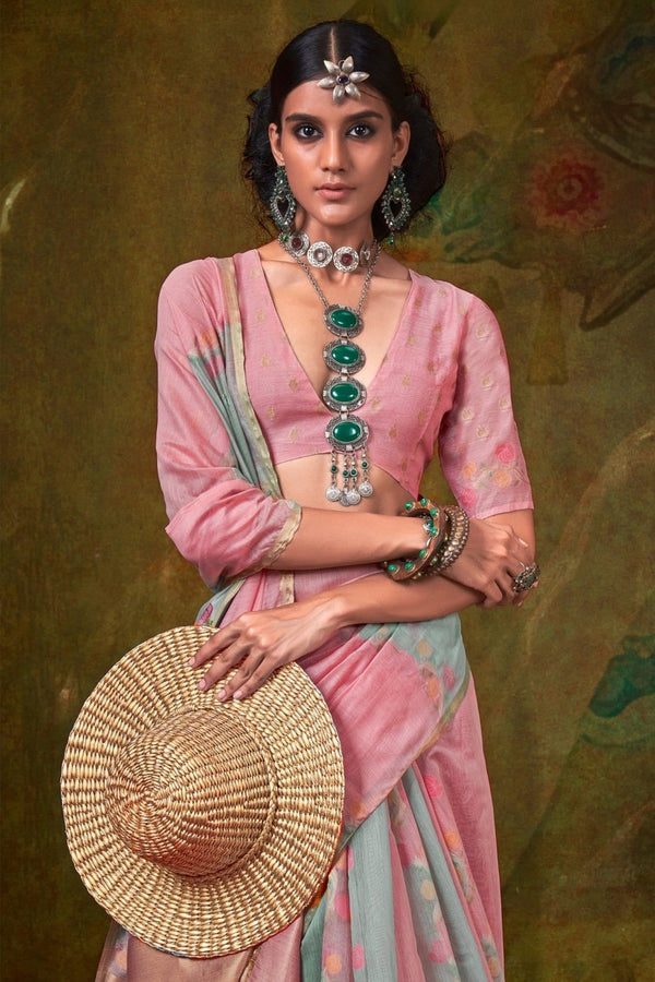 Rose Pink Organza Silk Saree