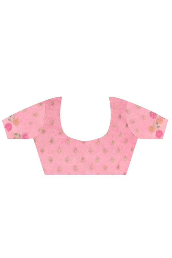 Rose Pink Organza Silk Saree