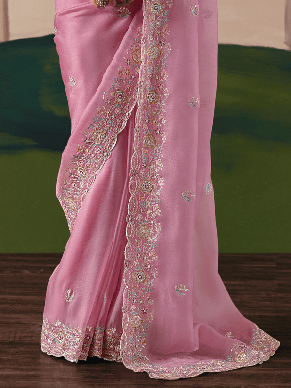 Rose Pink Organza Silk Saree