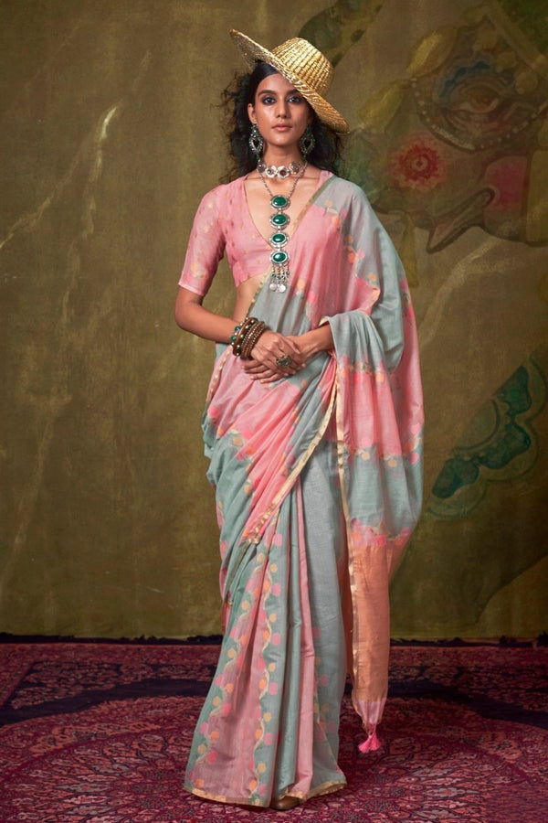 Rose Pink Organza Silk Saree
