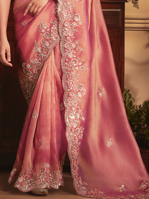 Rose Pink Tissue Organza Saree