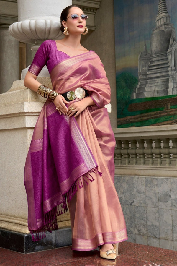 Rose Pink Tissue Silk Saree