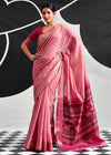 Rose Pink Woven Designer Linen Cotton Saree