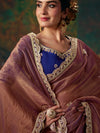 Rosewood Embroidered Designer Tissue Silk Saree, pallu and blouse