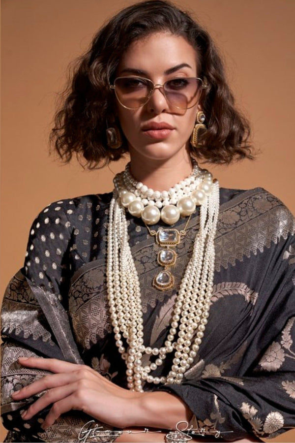 Royal Black Georgette Handloom Saree