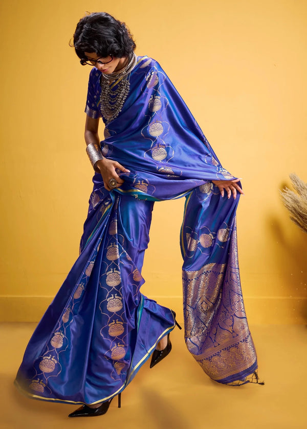 Royal Blue Banarasi Satin Silk Saree