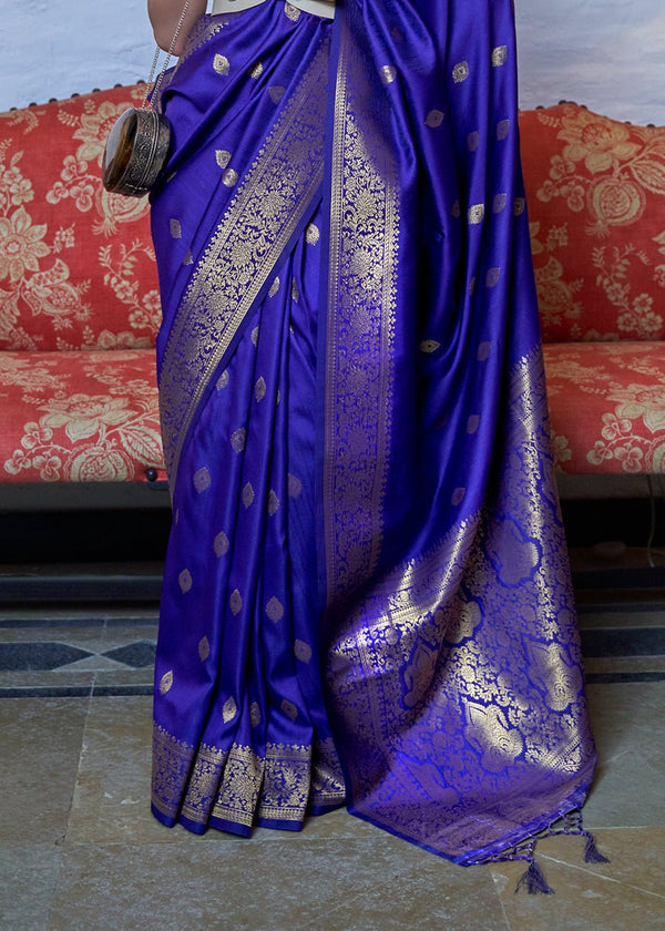 Royal Blue Dual Tone Zari Woven Handloom Banarasi Silk Saree