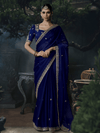 Royal Blue Embroidered Designer Satin Silk Saree