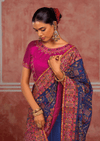Royal Blue Embroidered Designer Satin Silk Saree