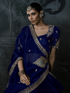 Royal Blue Embroidered Designer Satin Silk Saree