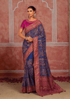 Royal Blue Embroidered Designer Satin Silk Saree