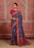 Royal Blue Embroidered Designer Satin Silk Saree