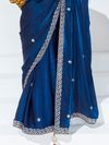 Royal Blue Embroidered Designer Satin Silk Saree