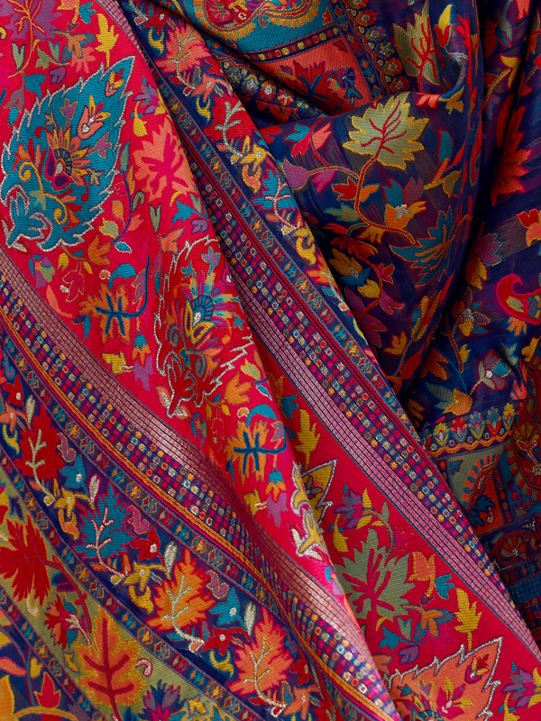 Royal Blue Kashmiri Kani Handloom Cotton Silk Saree