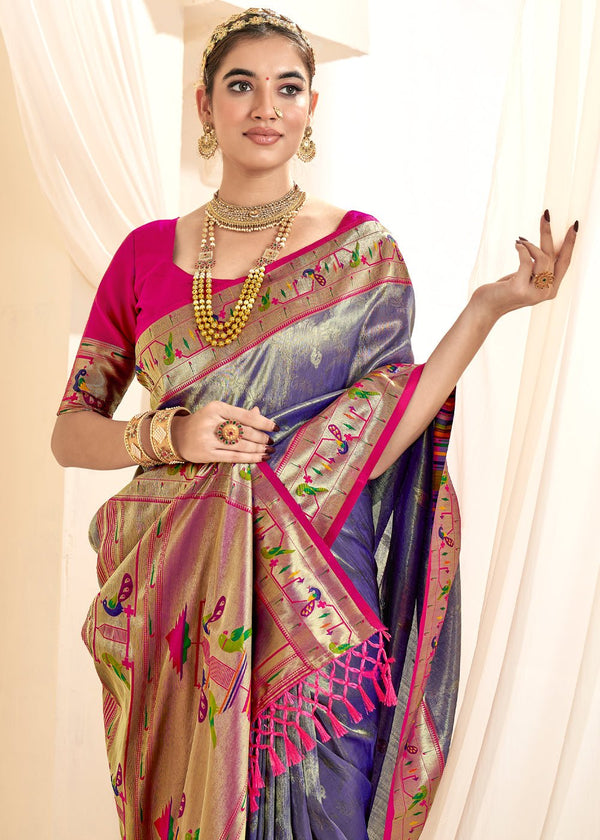 Royal Blue Paithani Tissue Silk Saree