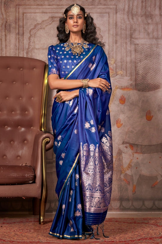 Royal Blue Pichwai Satin Silk Saree