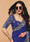 Royal Blue Satin Silk Designer Saree