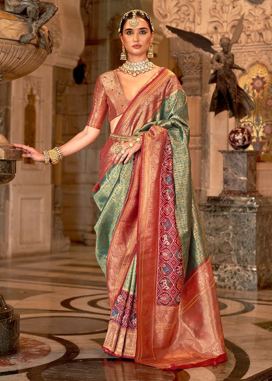 Royal Green And Festive Maroon Golden Meenakari Banarasi Designer Silk Saree